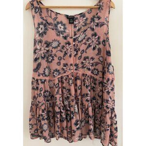 Torrid Peach Floral Babydoll Blouse Womens Plus 2X Flirty Romantic Crochet Trim